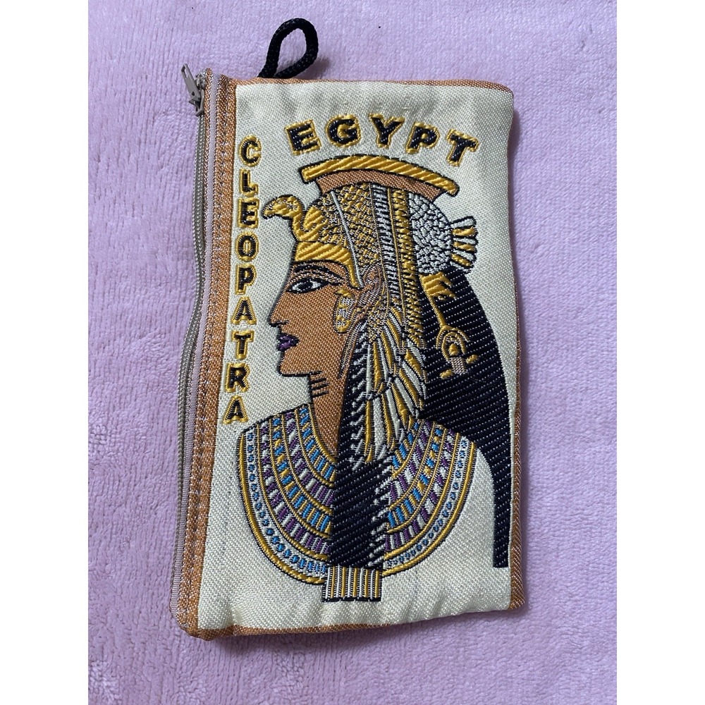 Egyptian Cleopatra Cosmetic,Coin,Money, Jewelry Zipper Bag 6"L X4"H Embroidered